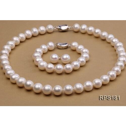 Unique Pearls jewellery Stone Real Pearl Jewellery Set Top Quality 11mm White Round Freshwater Pearl Necklace Bracelet Earring