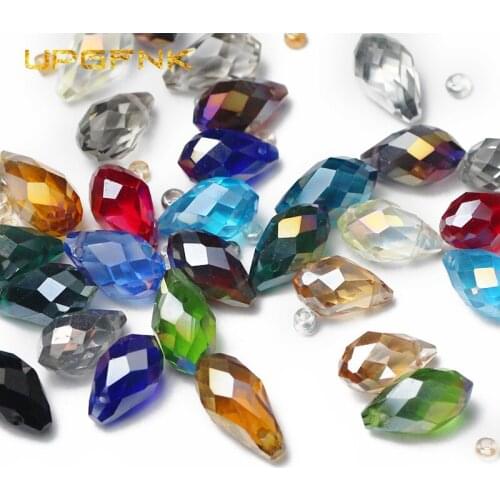 UPGFNK Briolette Austrian Water droplets crystal beads 8*13mm 30pcs Teardrop Glass Loose beads for Jewelry Making DIY bracelet