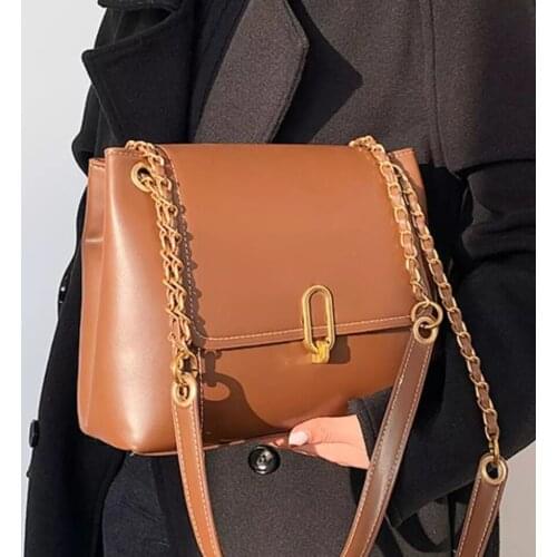 Vintage Pure color Tote bag 2021 Fashion New Quality PU Leather Womens Designer Handbag High capacity Shoulder Messenger Bag