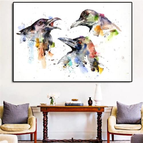Raven Watercolor Wall Art Canvas Poster And Print Canvas Painting Decorative Picture For Modern Bedroom Home Decor Framework HD