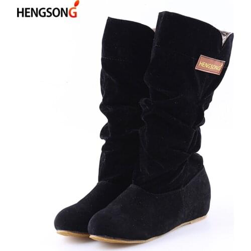2021 Spring Autumn Boots Women Female Round Toe Mid-calf Sweet Princess Party Boot Stylish Flat Flock Shoes Snow Boots OR854991