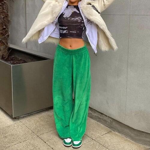 Female Retro Solid Color Wide Leg Pants Fashion High Waist Casual Long Streetwear dance Pants