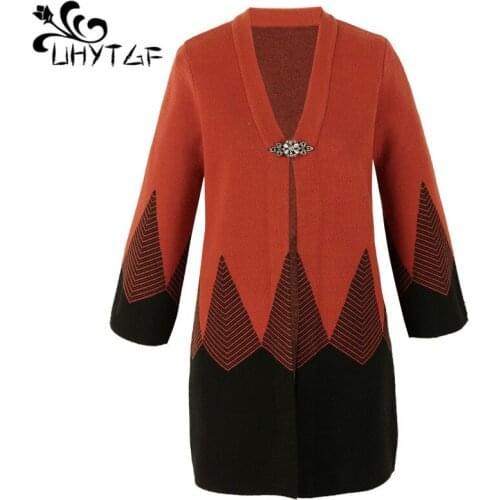 UHYTGF Coat Female elegant mother spring autumn coats quality wool Knit cardigan women Korean loose casual plus size jacket 1054