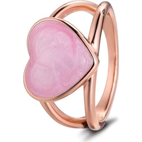 Authentic 925 Sterling Silver Pink Swirl Heart Statement Rings for Women Wedding Engagement Ring Fine Jewelry Gift Bague Femme