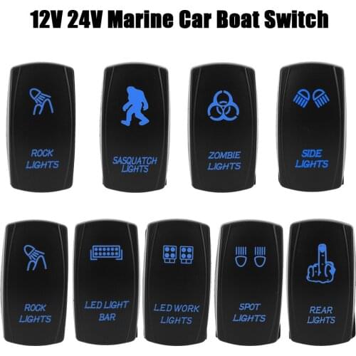 LEEPEE 1pc 5 Pin Marine Switch Waterpoof Car Boat Truck Rocker Switch ON-OFF Blue LED SPST Carling Switch 12V 24V