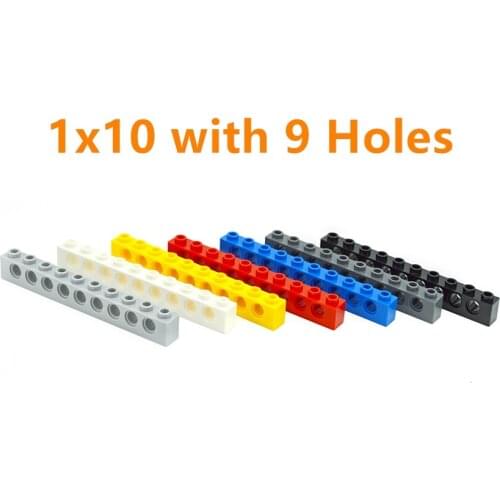 10PCS Building Blocks Technical MOC Parts 1x10 with 9 holes Perforated Bricks Assembles Particles Long Beam 2730 Toys for Kids
