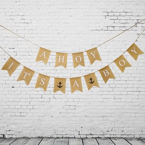 13 Flags Anchor Sailor Ahoy It Is A Boy Burlap Banner Nautical Themed Baby Shower Garland Bunting Flag Party Favor