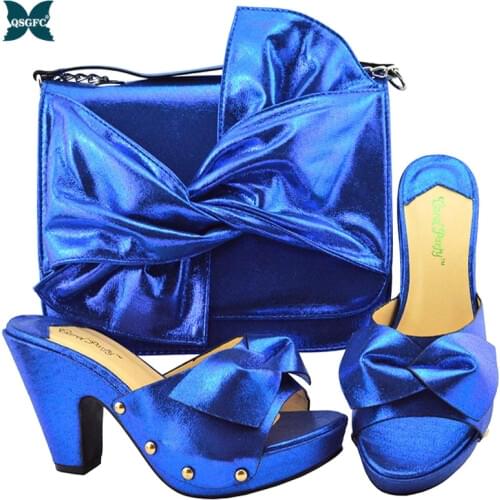 2020 High Quality Italian Design Lady Shoes Matching Bag in Royal Blue Color Nigerian Women Shoes and Bag Set For Party
