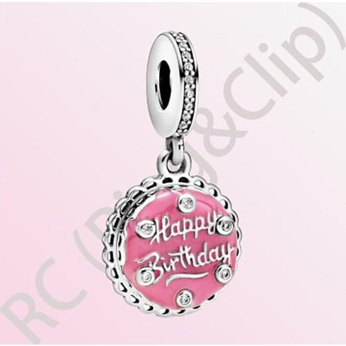 2020 New Arrival S925 Sterling Silver Beads Pink Birthday Cake Dangle Charms fit Original Pandora Bracelets Women Jewelry