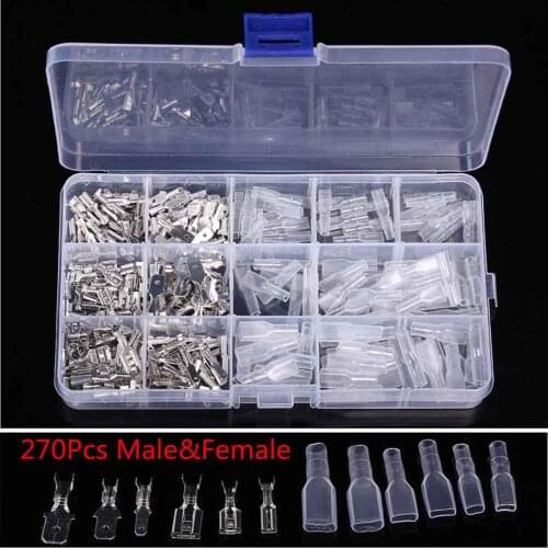 270PCS/set 2.8/4.8/6.3mm Non-Insulated Mixed Male And Female Spade Crimp Terminal Connector Kit With Storage Case