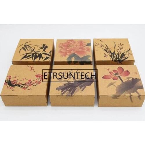 300pcs 12*12*4.8CM Chinese Style Brown Kraft Paper Boxes Candy Biscuit Chocolate Cookie Gift Box