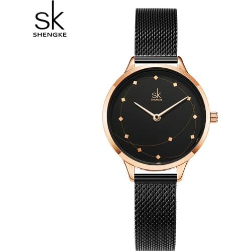 Shengke Luxury New Fashion Women Watch Quartz Geometric Wristwatch Elegant Style Lady Diamond Clock Mesh Strap Relogio Feminino