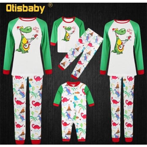 2021 Winter Mother Kids Dinosaur Print T Shirts + Pants Family Pajamas Clothing Sets Baby Christmas Matching Coming Home Outfit