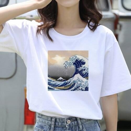 Graphic tees tops Retro wave painting tshirts women funny t shirt white Tops casual short Camisetas Mujer_T-Shirt