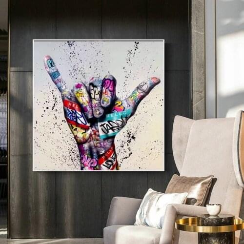 Victory Gesture Street Graffiti Art Canvas Painting Inspirational Posters Prints Wall Art Picture for Living Room Home Decor