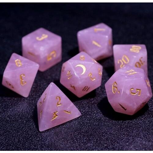 Natural Rose Quartzs Dice Gems Engrave Stone Polyhedral Dice Number D4 D6 D8 D10 D12 D20 Dice For DND RPG COC Table Game Custom