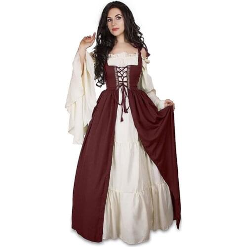 Fashion Medieval Renaissance Costume Women Dresses Long-sleeved Waist Lady Uniform Costume New Arrival