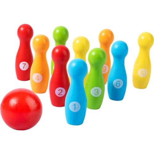 Wooden Mini Bowling Ball Set Game Kids Outdoor Sport Toys for Color Digital Cognition Toys