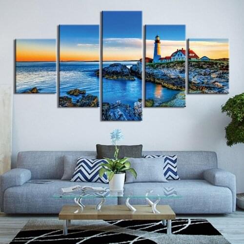Full drill square Diamond painting 5pcs blue sky lighthouse,diamond embroidery cross stitch kit DIY mosaic diamond round village