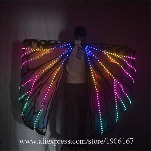 New Women Belly Dance LED Luminous Wings Girls Dance Wing Butterfly Halloween LED Light Butterfly Cloak Accessories Props Stage