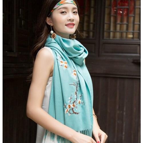 Travel Blue Embroidery Scarf Nepal Shawl Female Winter Thickening Oversized Warm Shawl Scarves For Ladies Luxury Brand Cashmer