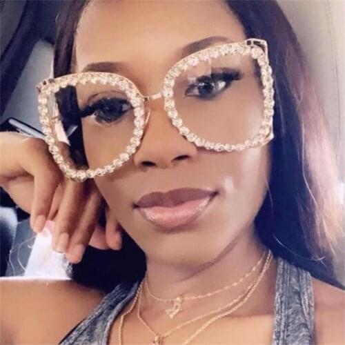 Trendy Diamond Clear Glasses Women Diy Oversize Glasses For Ladies Elegant Fashion Bling Eyewear Crystal Transparent Oculos