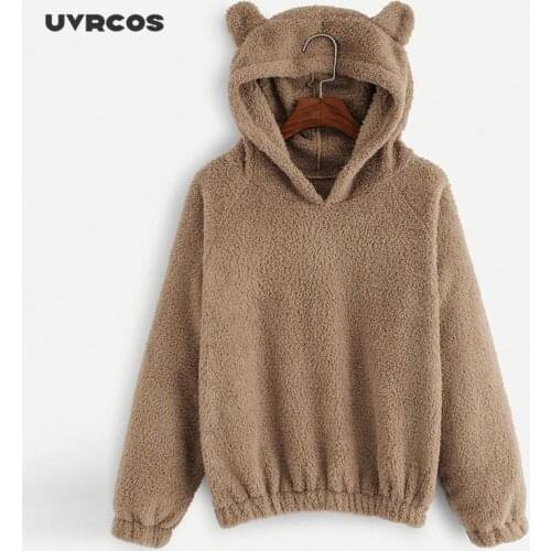 Autumn Winter women Sweatshirt Solid Color Fleece Hoodies Casual Kawaii Plush Warm Sweatshirt Women