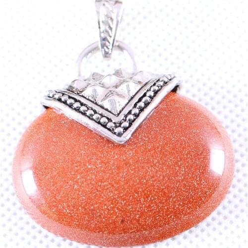 Necklace Pendant 40x40MM Oval CAB Cabochon Natural Stone Golden Sandstone Bead Jewelry Gift 1Pcs K1155