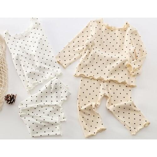 Korean Style Spring Autumn Toddler Baby Girls Clothes Suit Infant Baby Girls Pajamas Set Cotton Dot Printing T-shirt+Pants