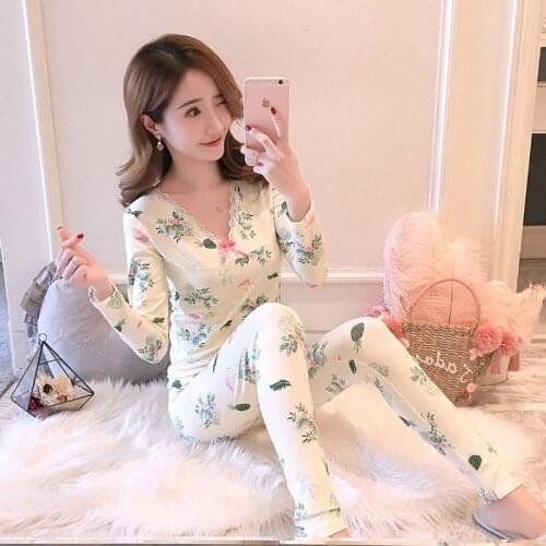 2020 Autumn Winter Sexy V-neck Long Sleeve Body Shaper Pajama sets Sleepwear for Women Shapewear Underwear Long Johns Bodysuit