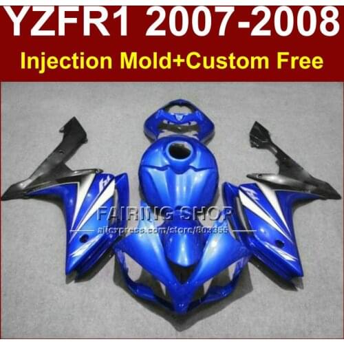 Fullset blue Injection Motorcycle fairings for YAMAHA YZFR1 2007 2008 bodywork YZF R1 YZF1000 YZF 1000 07 08 black body parts R1