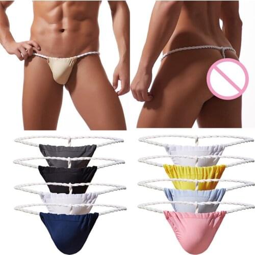 Sexy Mens Thong G-strings Jockstrap Cueca Ice Silk See Through Panties String Sumo Wrestling Singlets Erotic T-back Bikini 4PCS