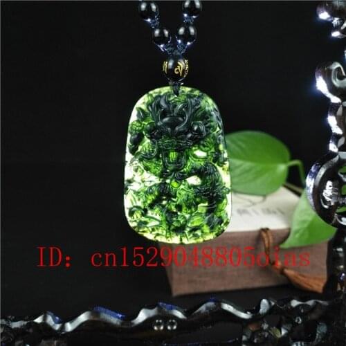 Certified Natural Black Green Hetian Carved Jade Stone Dragon Pendant Beads Necklace Chinese Jadeite Jewelry Charm Amulet Gifts