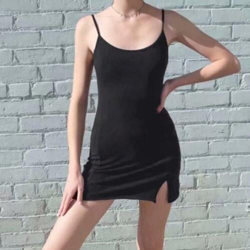 Vintage Summer dresses for women beach mini dress sexy spaghetti strap dresses short side split bodycon dress woman