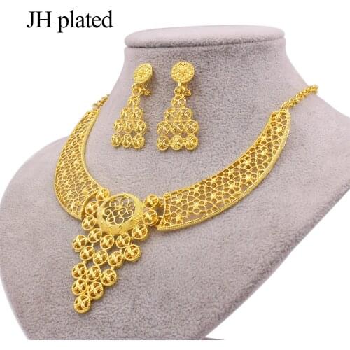 Jewelry sets Dubai 24K Gold color Ornament for women necklace earrings African wedding bridal party luxury gifts jewellery set