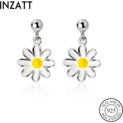 INZATT Real 925 Sterling Silver Flower Stud Earrings Fashion Women Party Fine Jewelry Party Minimalist Cute Accessories Gift