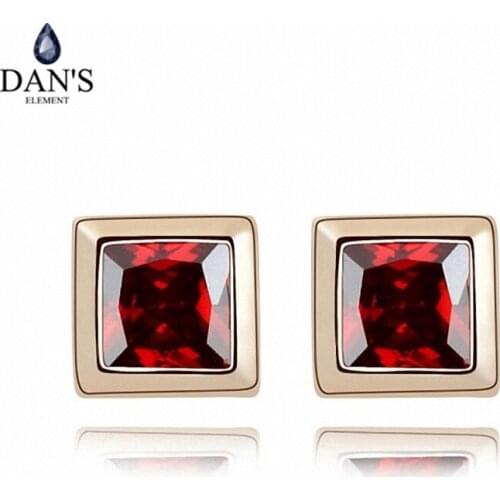 DANS ELEMENT 3 Colors Real Big Brand AAA Zirconia Micro Inlays Square Stud Earrings for Women 93089red
