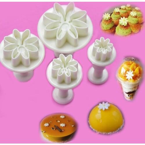1SET Daisy Flower Fondant Plunger Molds Cutters Sugar Craft Cookies Moulds Cup Cake Desserts Biscuits Mousse Decoration Tools