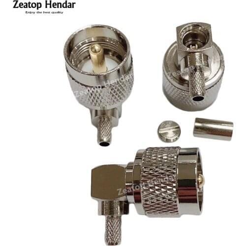 1Pcs Brass 90 Degree UHF Male Plug PL259 Right Angle 50-3 for Crimp RG58 RG142 LMR195 RG400 RG223 Cable Straight Body Connector