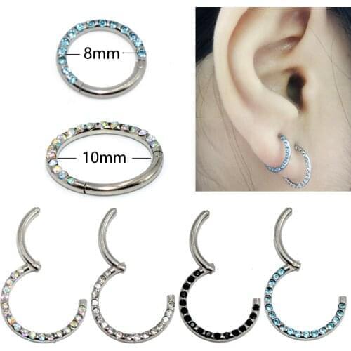 10PCS Surgical Steel Septum Clicker Crystal Nose Ring Labret Lip Ring Ear Tragus Helix Cartilage Earring Nipple Piercing Jewelry