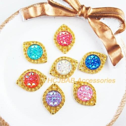 21 New Eye Charms Gold Plated Retro Mixed Round Resin Connectors 14.5x20mm