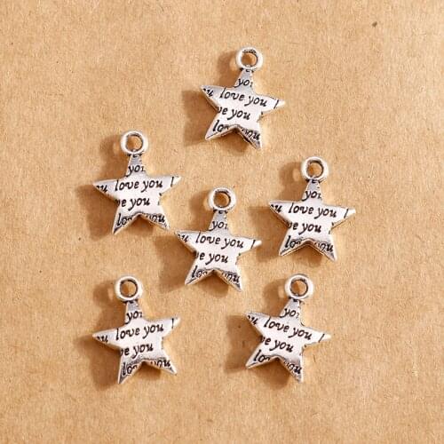 20pcs 13*15mm Retro Silver Color Star Charms Pendants for Making Necklaces Earrings Bracelets Letter Love Charms DIY Jewelry