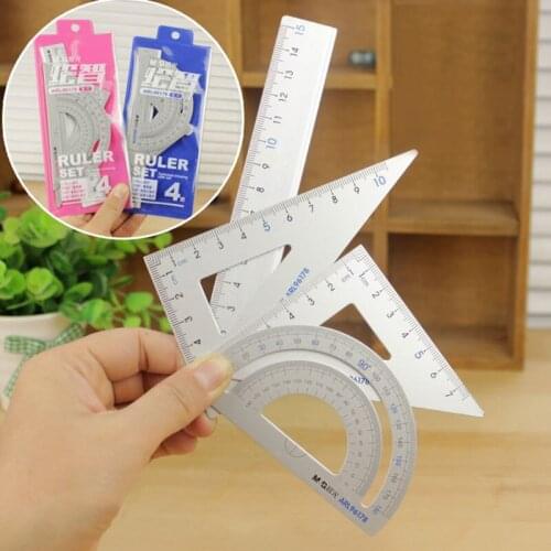 4Pcs Students Drawing School Supplies Set Square Ruler Aluminum Alloy Protractor GDeals