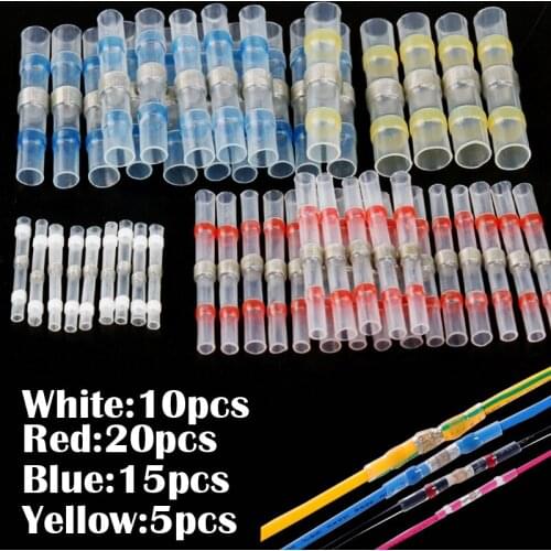 50PCS Waterproof Solder Seal Sleeve Heat Shrink Wire Butt Connectors Insulated Butt Splices Terminals Kit - Automotive Marine