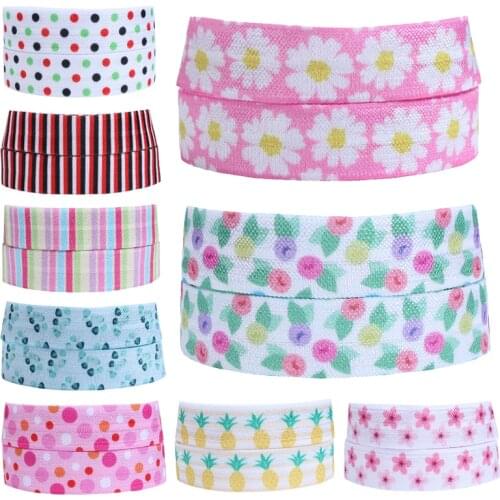 50 yards/lot) Spring season flower patterns fold over elastic for headbands