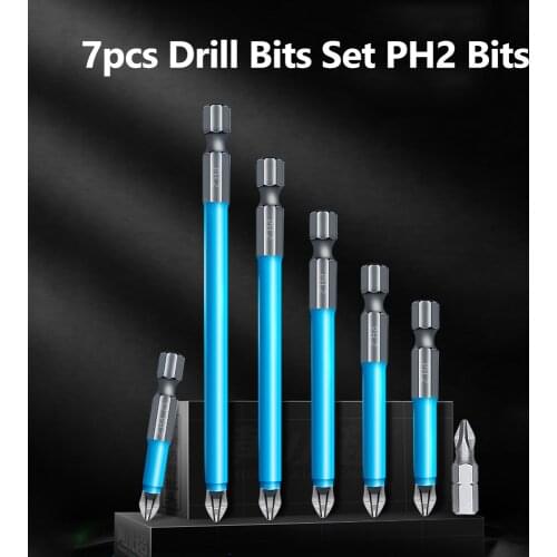 7pcs Power Drill Bits Set Electric Drill Bits Screwdriver Bits Anti-Slip Mag-netic PH2 Bits Set for Power Drills Air Screwdriver