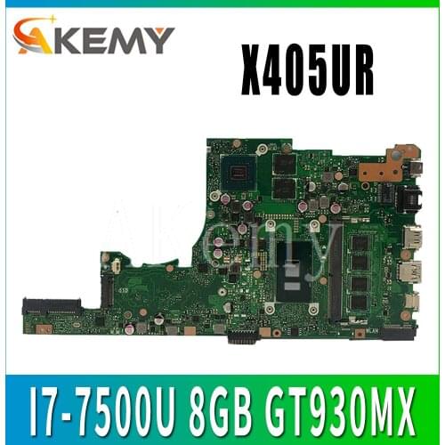 Akemy X405UR for ASUS X405U X405UN X405UR X405URR X405URP X405UQ X405UF Laotop Mainboard X405UR Motherboard I7-7500U 8GB GT930MX