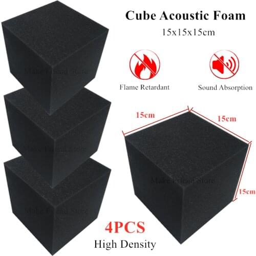 4Pcs/Set 15x15x15cm Acoustic Foam Cube Sound Insulation Cotton Absorption Room Music Room Tile Wall Panel Flame Retardant Sponge