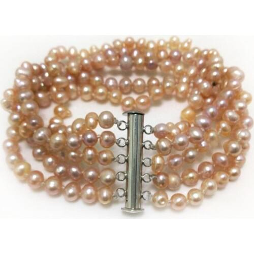5 rows 7.5 inches A 5-6mm Natural Pink Freshwater Pearl Bracelet