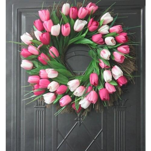 Tulip artificial flower Wreath Simulation Tulip Silk Flower Christmas wreath home wedding Decoration fake flower bouquet